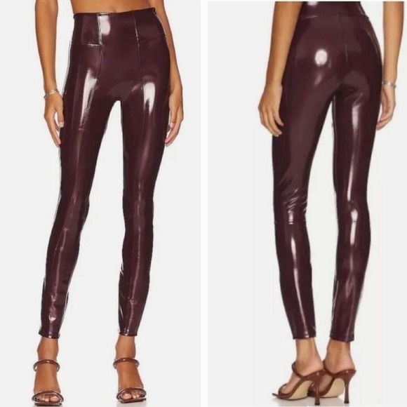 SPANX Pants - SPANX Vegan Patent Leather Leggings Pants in Ruby Burgundy Red Size 1X NEW‎